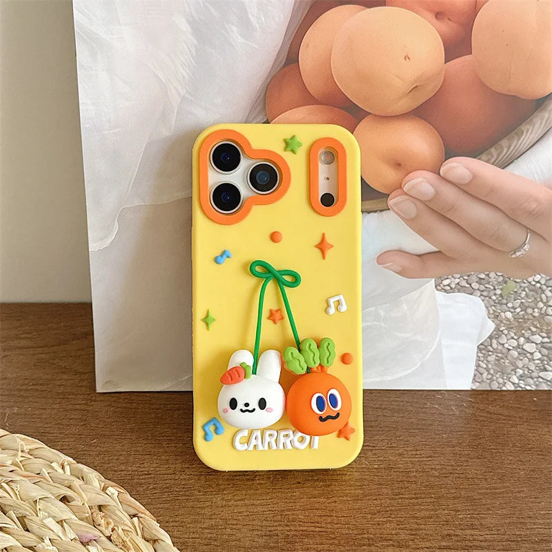 3D Cartoon Carrot Rabbit Bowknot Pendant Silicone Soft Phone Case For iPhone