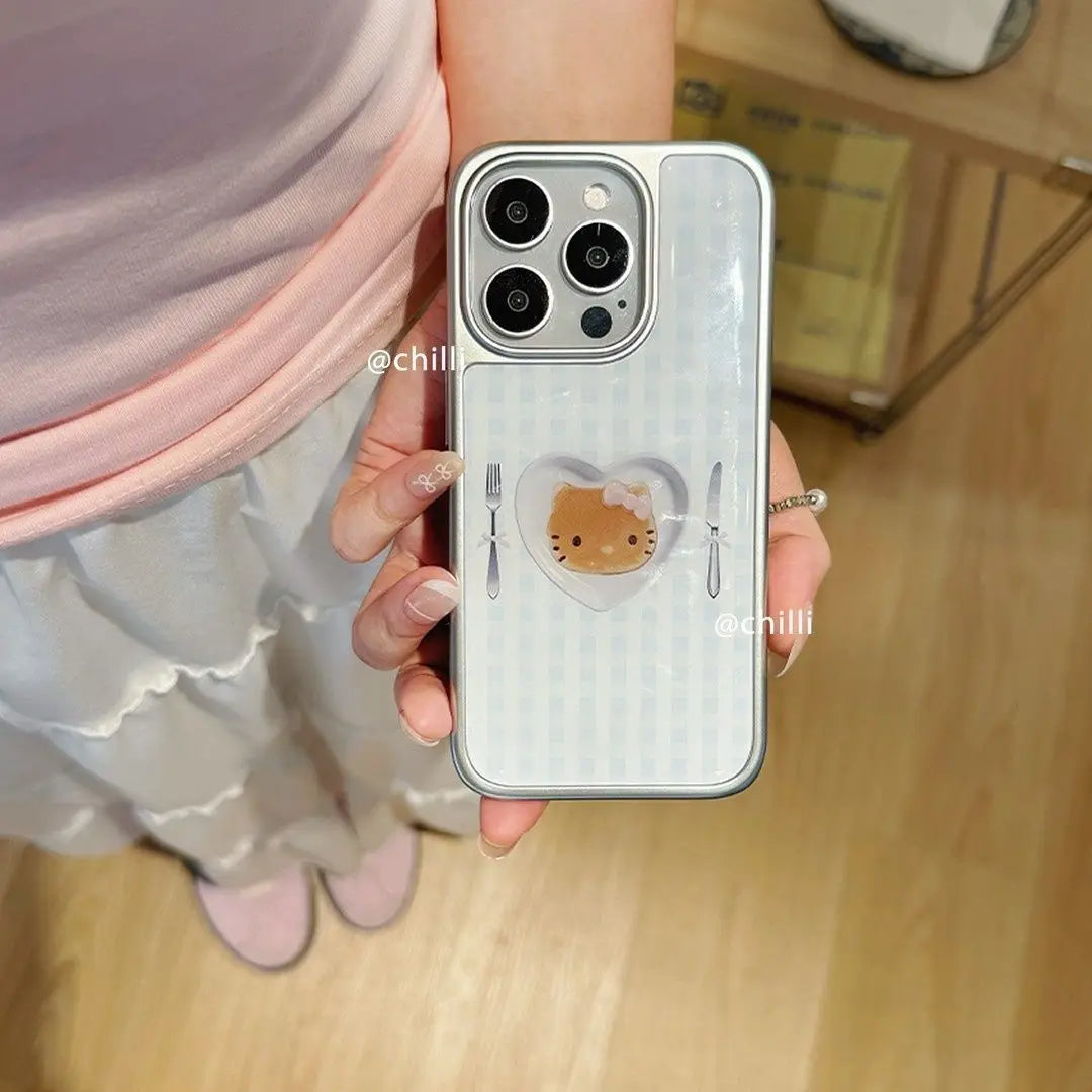 Ins Style Cute Kitty Cat Dessert Resin Casting Silver Frame Phone Case For iPhone