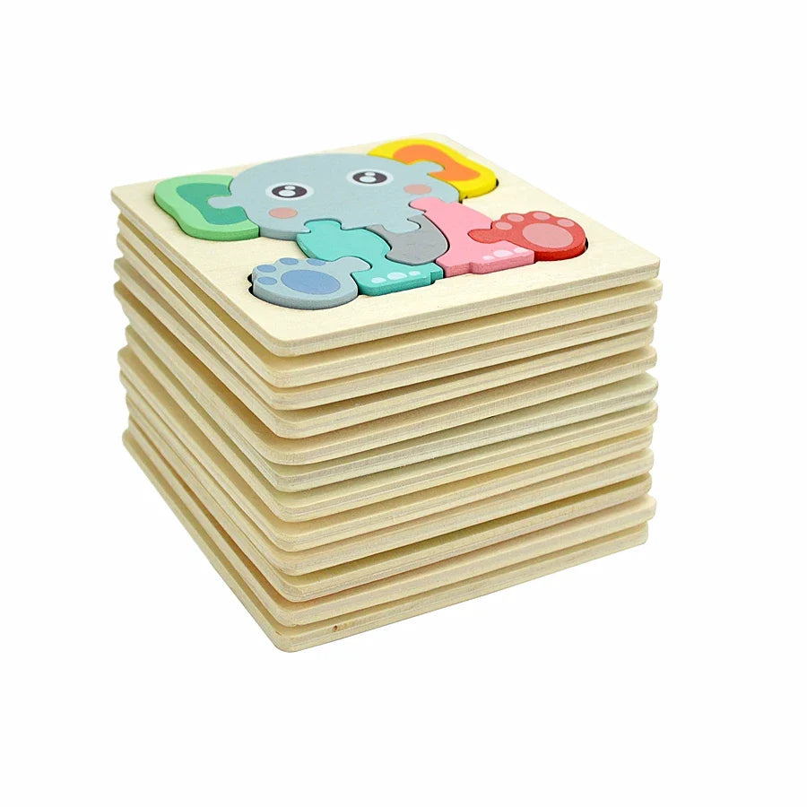 Montessori Wooden Cartoon Animal Puzzles – Early Learning Toy Set
