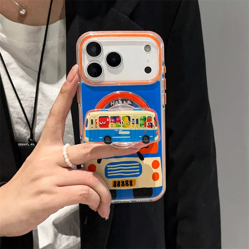 Kawaii Cartoon Carrot Bus Magnetic Phone Case For iPhone