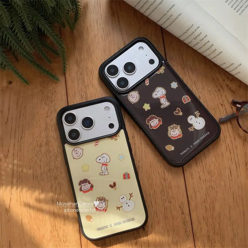 Ins Autumn/Winter Christmas Tree Snoopy Resin Casting Black Frame Phone Case For iPhone