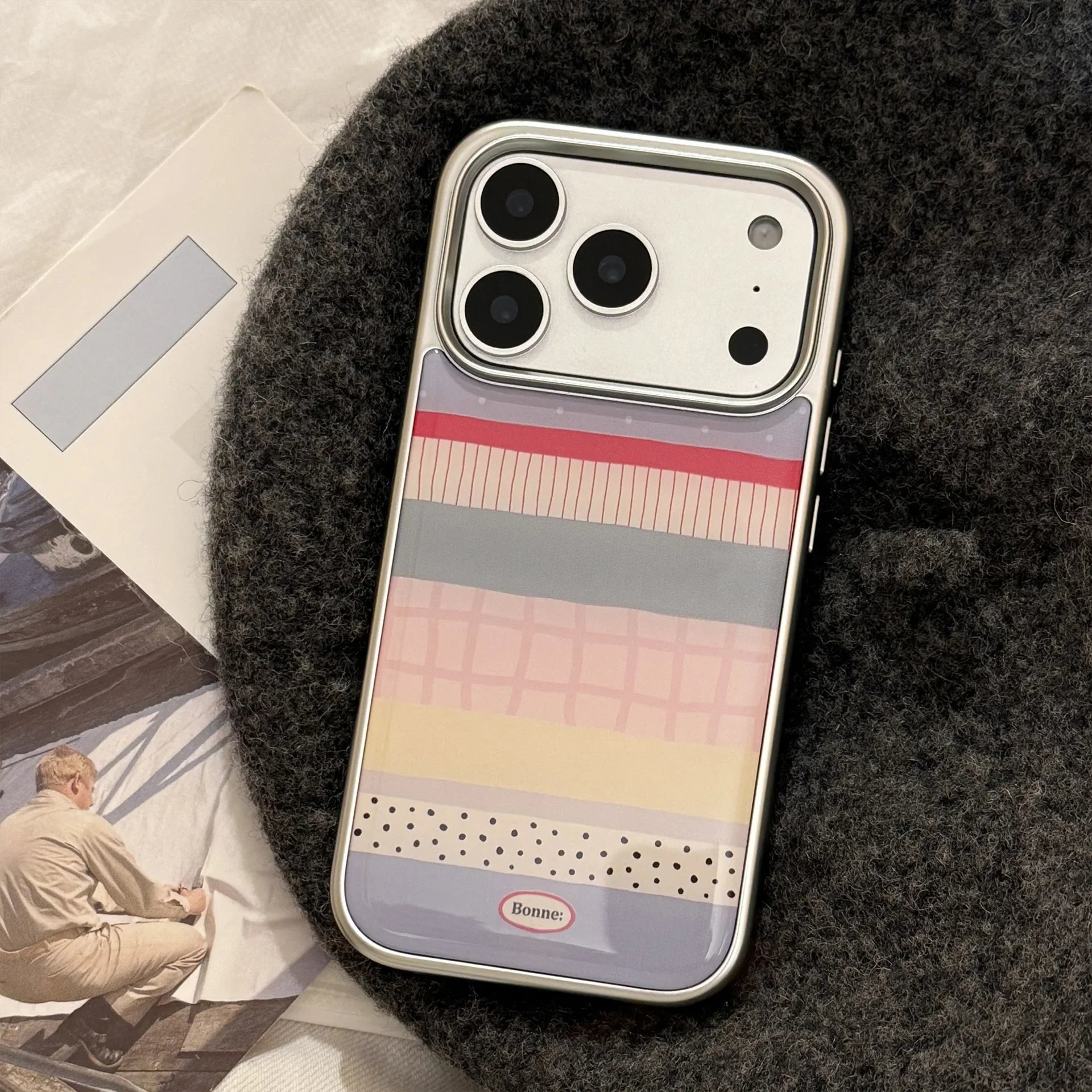 Korean Colorful Checkered Geometry Splicing Drop Glue Phone Case For iPhone