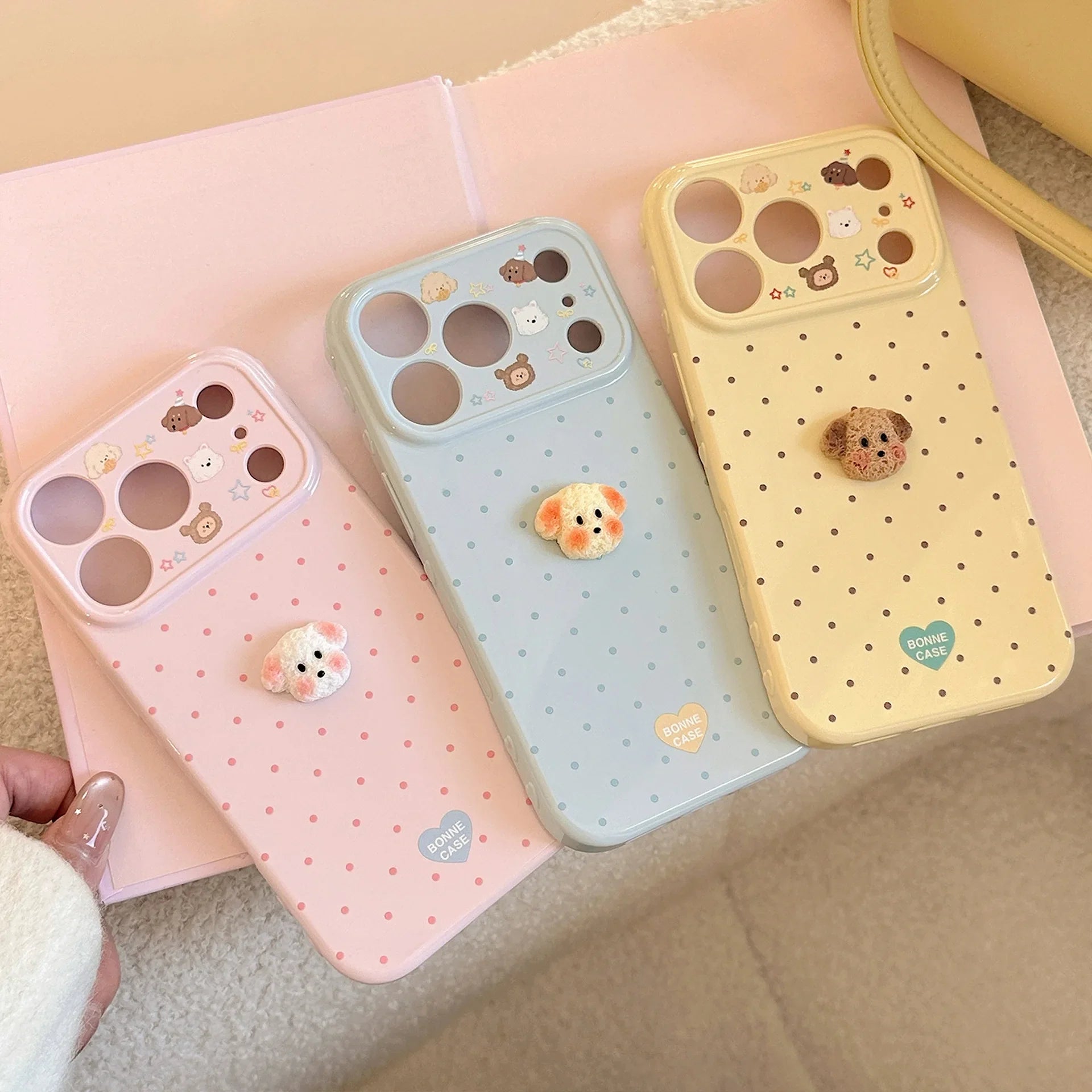 Korean Polka Dots 3D Cartoon Puppy Phone Case For iPhone