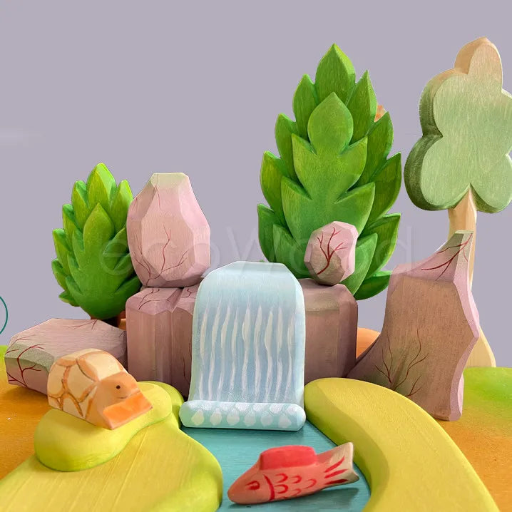 Kids Wooden Scene Building Toy Set – Montessori Pretend Play Educational Toys