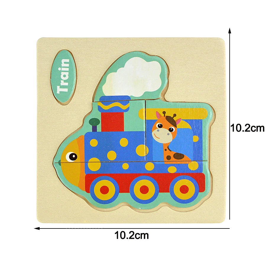 Montessori Wooden Cartoon Animal Puzzles – Early Learning Toy Set