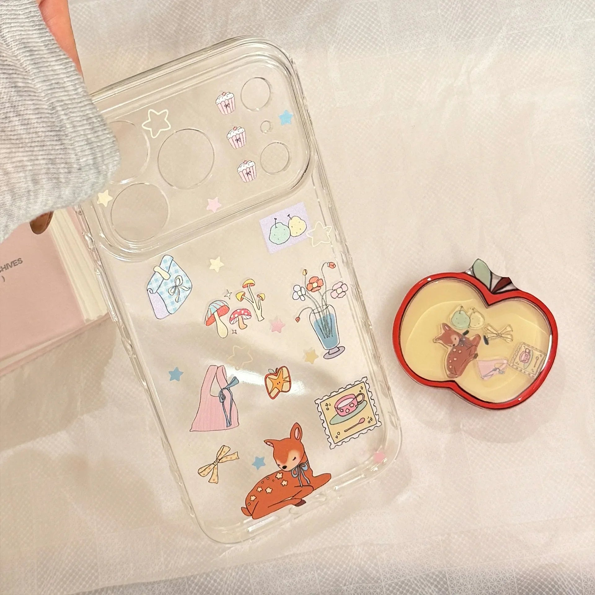 Cartoon Deer Graffiti Apple Quicksand Shake Bracket Phone Case For iPhone