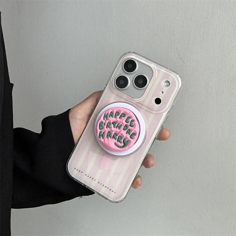 Fashion Pink Purple Stripe Magnetic Phone Case For iPhone