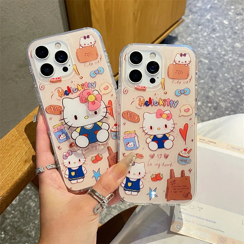 Korean Cute Cartoon Hello Kitty Bowknot Rotate Bracket Phone Case For iPhone
