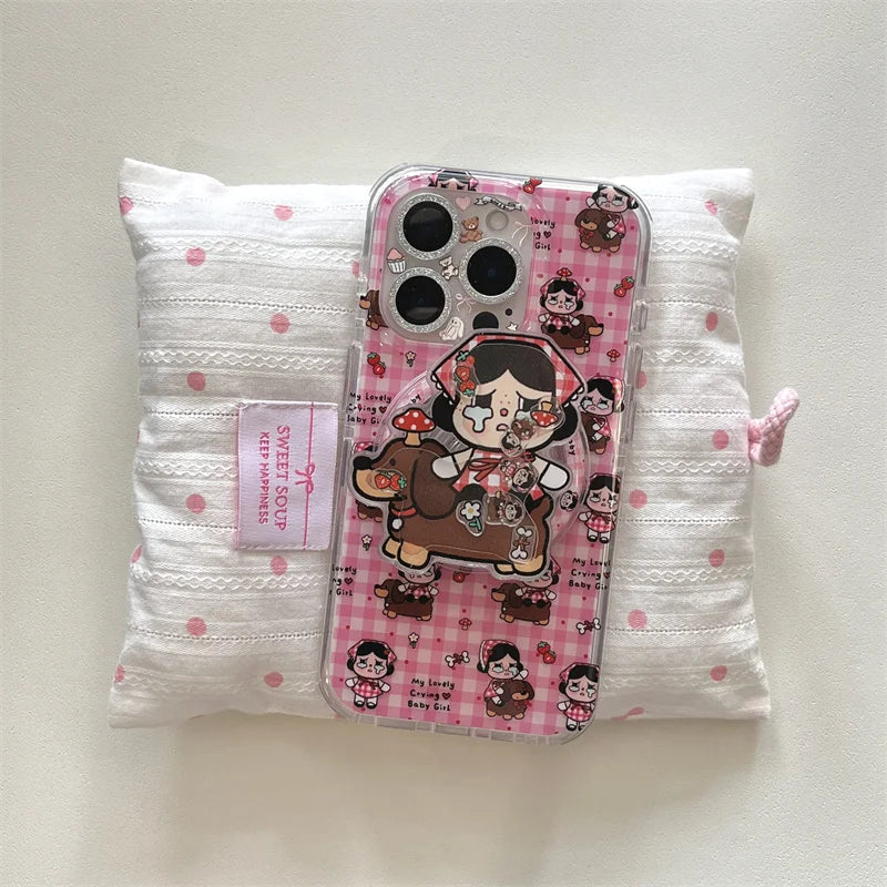 Fashion Pink Plaid Pattern Glitter Cute Magnetic Phone Case For iPhone