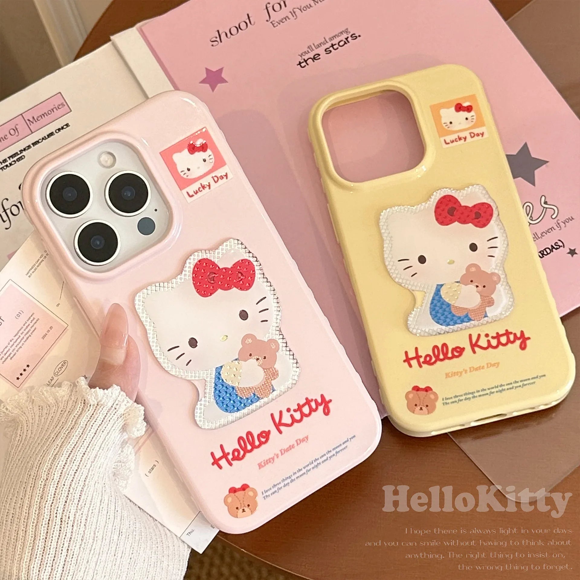 Korean 3D Cartoon Hello Kitty With Wrist Chain Soft Phone Case For iPhone