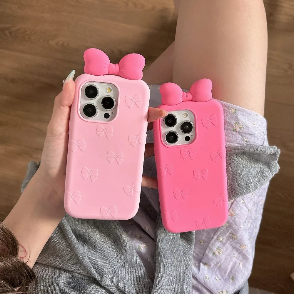 3D Cute Bowknot Cartoon Tie Silicone Phone Case For iPhone