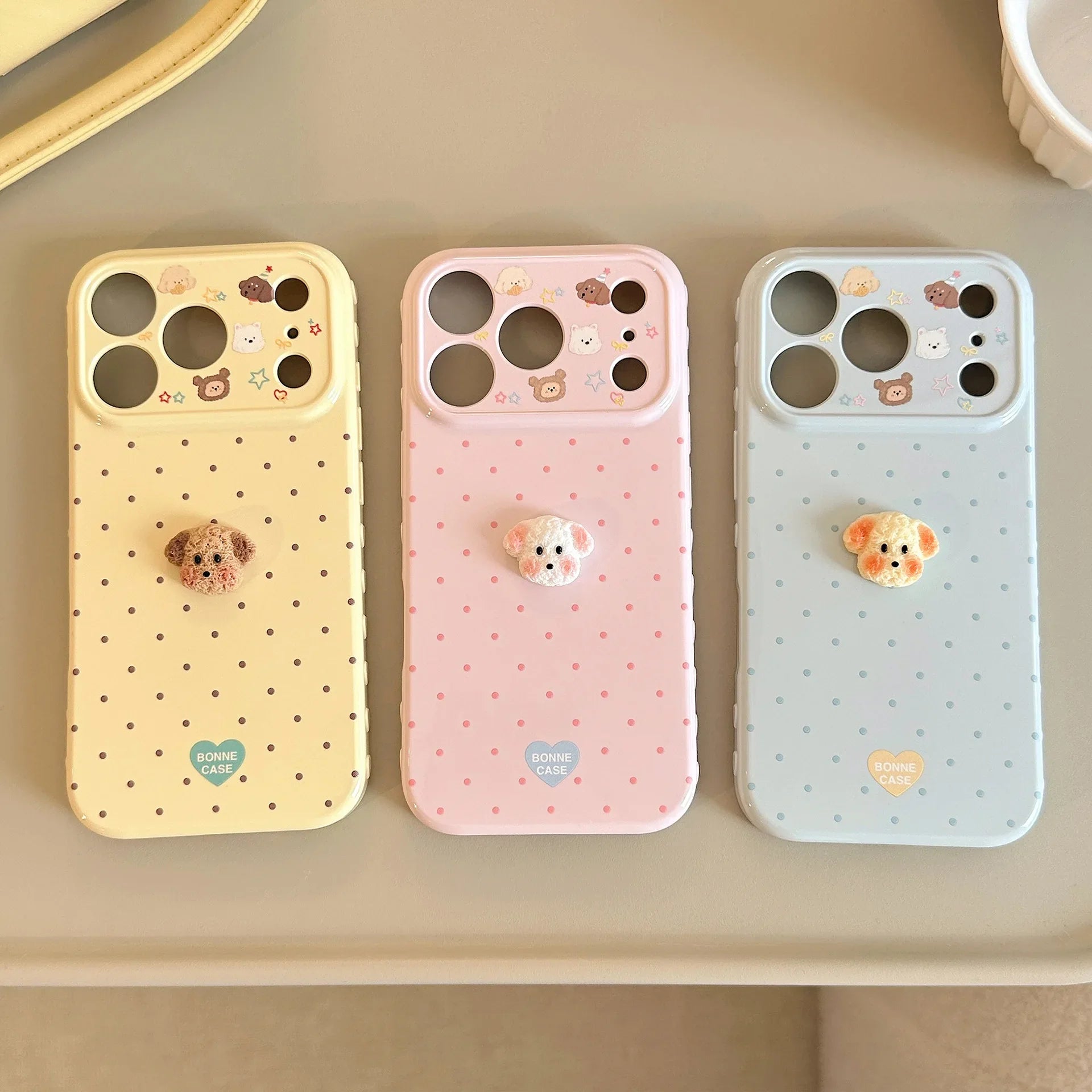 Korean Polka Dots 3D Cartoon Puppy Phone Case For iPhone