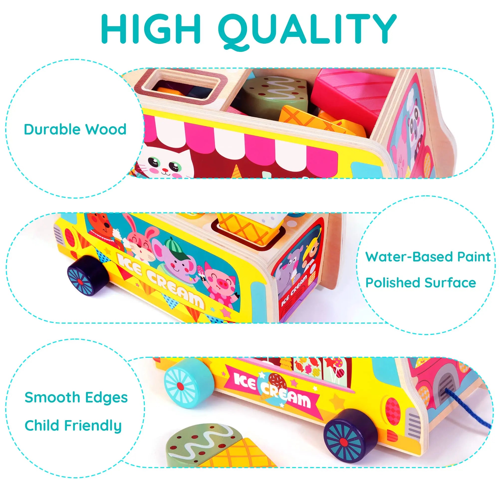 Wooden Ice Cream Truck Toy – Magnetic Pretend Play Food Set