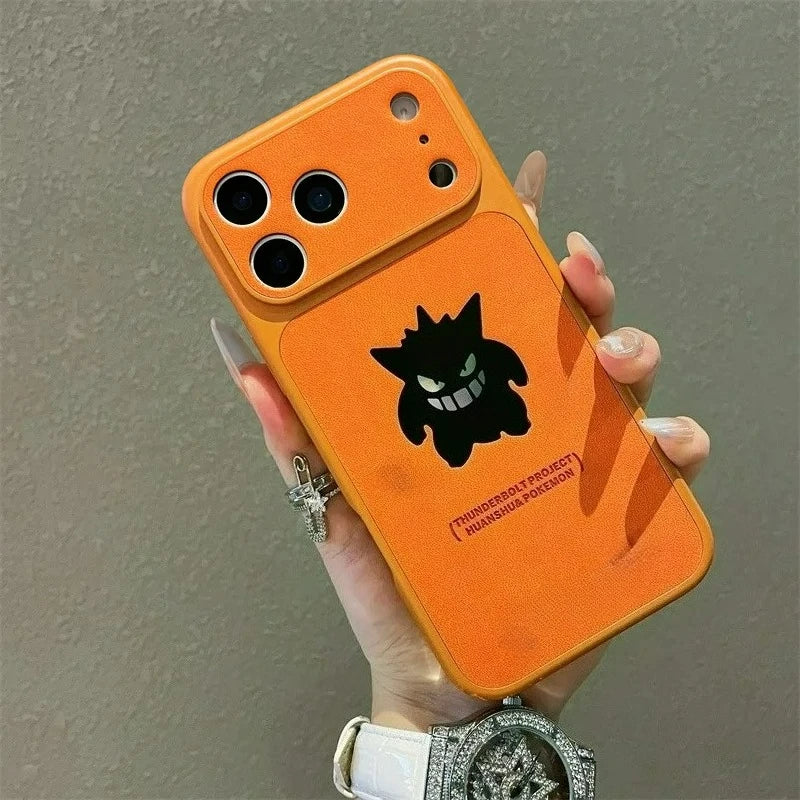 Anime Cartoon Ghost Gengar Laser Leather Texture Phone Case For iPhone