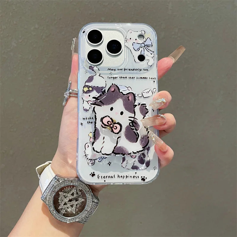 Korean Cute Cartoon Cat Phone Case For iPhone