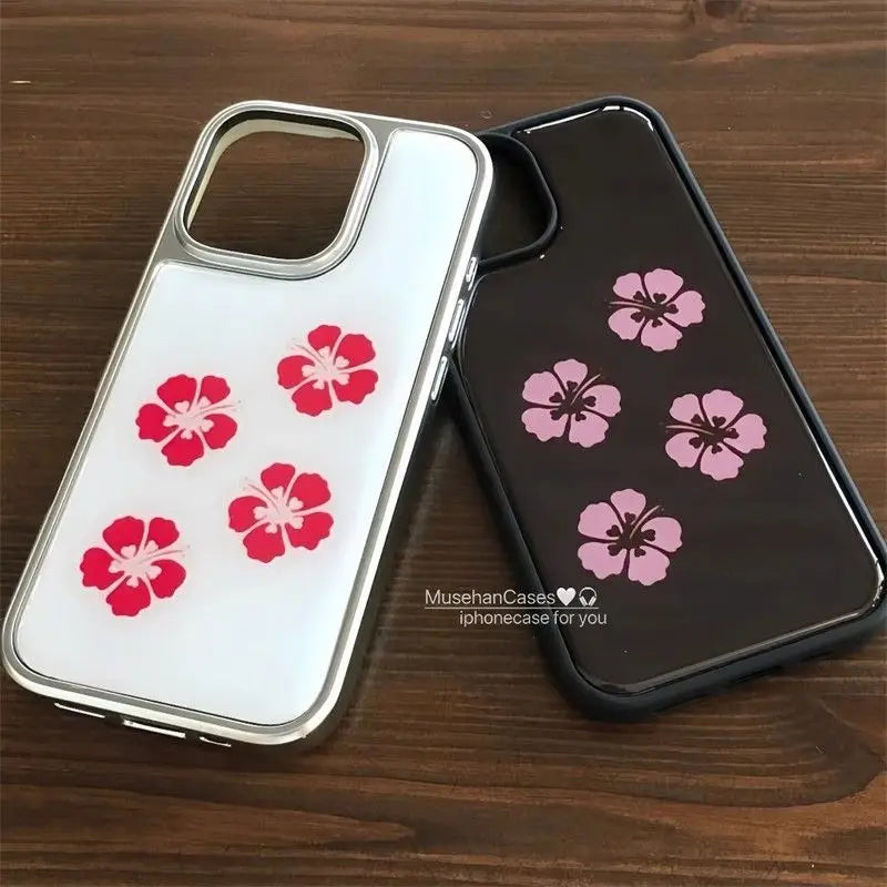 Ancient Fusang Flower Simple Silver Frame Phone Case For iPhone