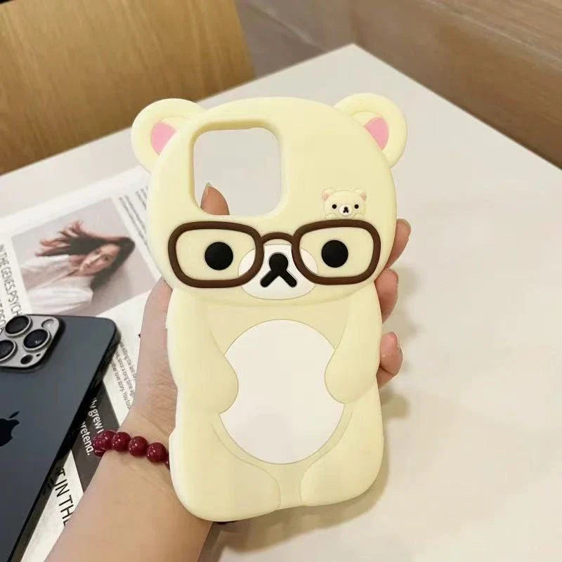3D Rilakkuma Bear Glasses Phone Case For iPhone