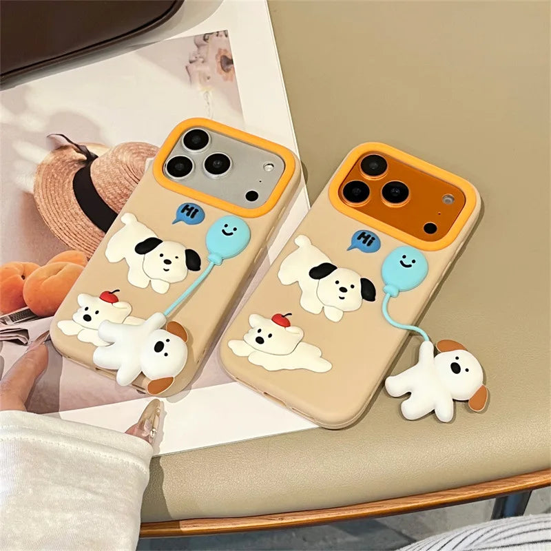 Cute Cartoon 3D Puppy Balloon Pendant Silicone Phone Case For iPhone