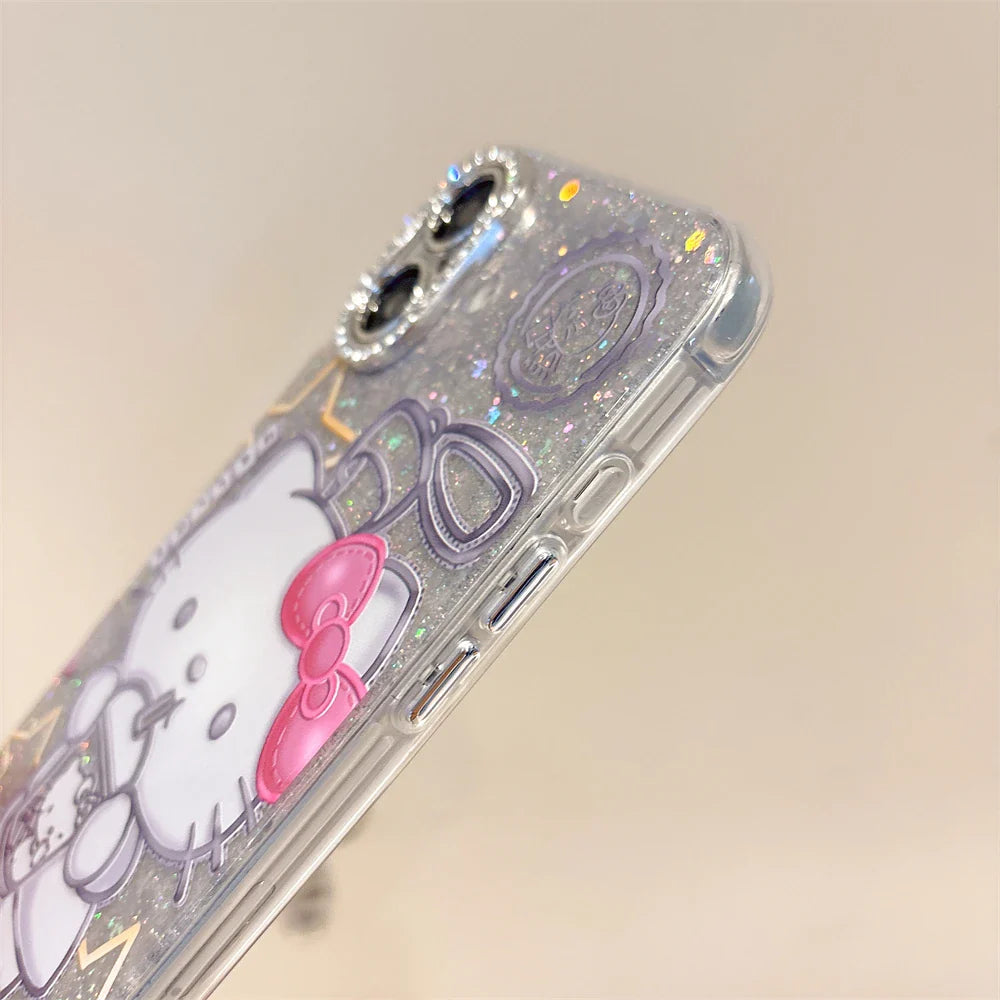 Fashion Glitter Silver Hello Kitty Tea Drinking Pattern Phone Case
