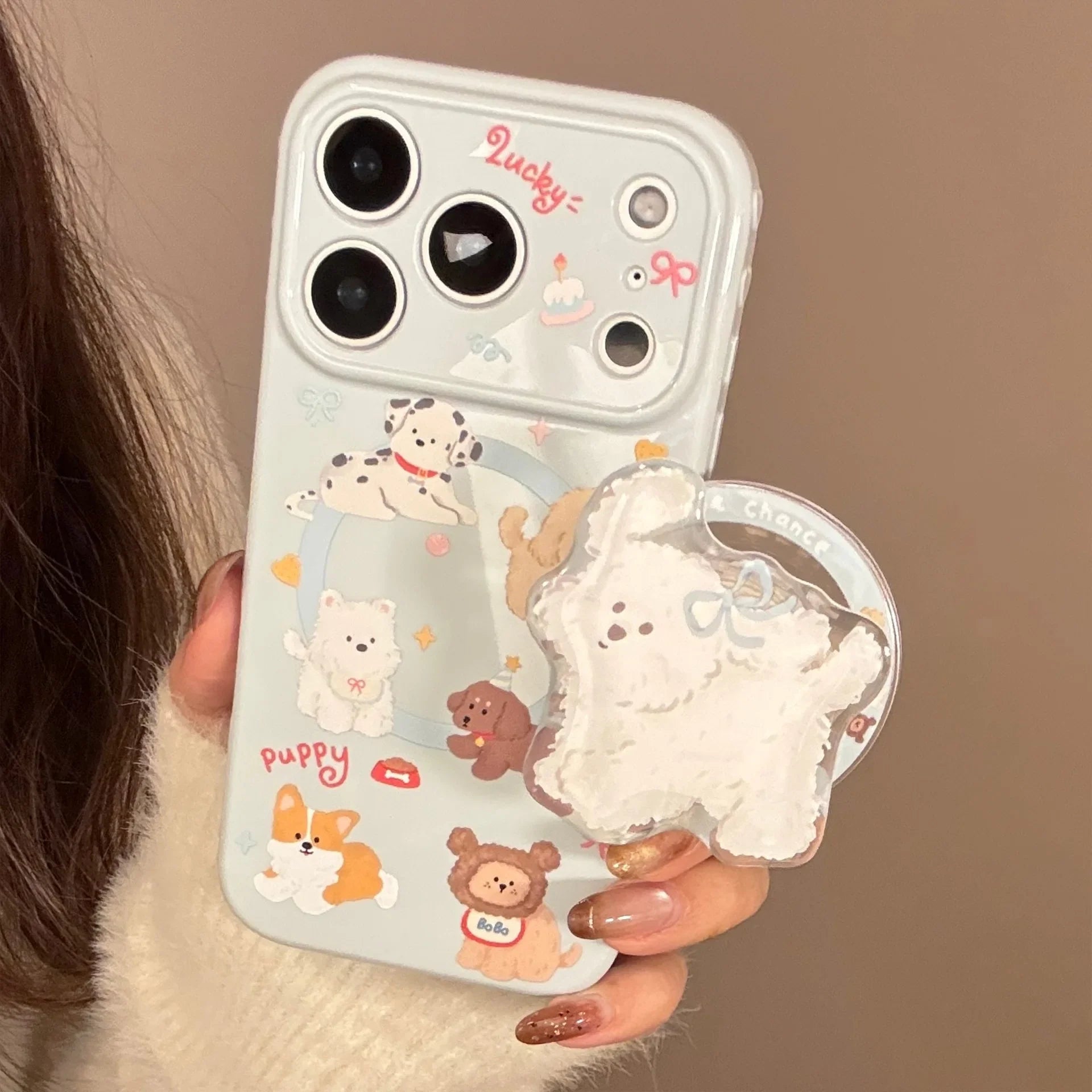 Korean Cute Cartoon Puppy Magnetic Stand Holder Phone Case For iPhone