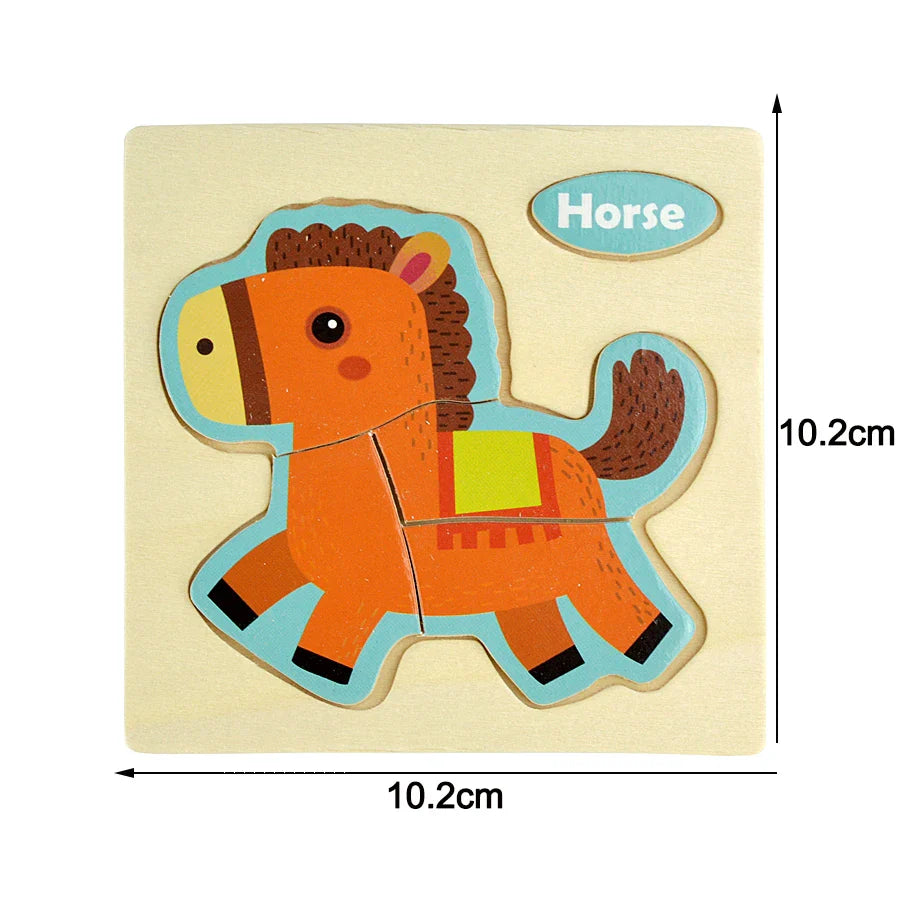 Montessori Wooden Cartoon Animal Puzzles – Early Learning Toy Set