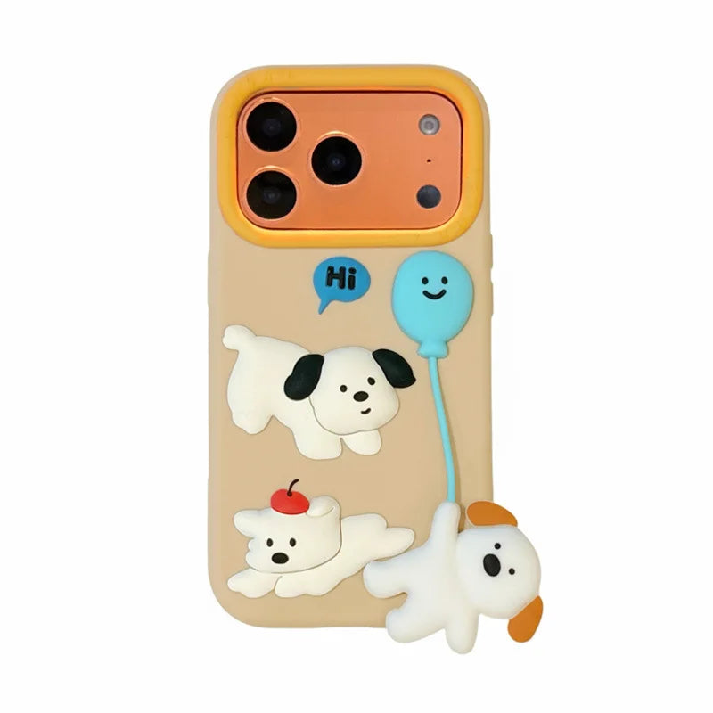 Cute Cartoon 3D Puppy Balloon Pendant Silicone Phone Case For iPhone