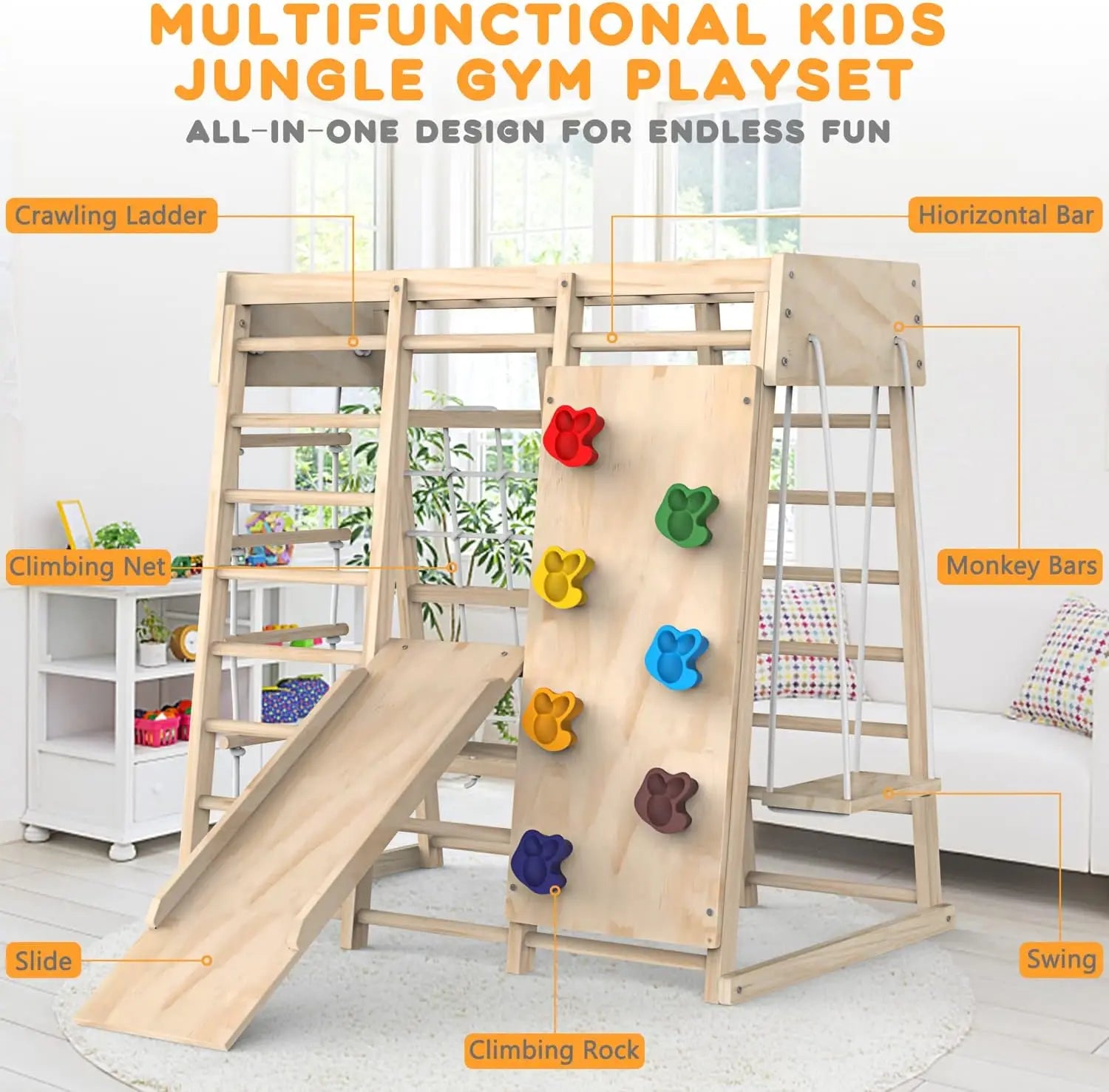 Indoor Jungle Gym for Kids – Climbing Playset with Slide and Foldable Design