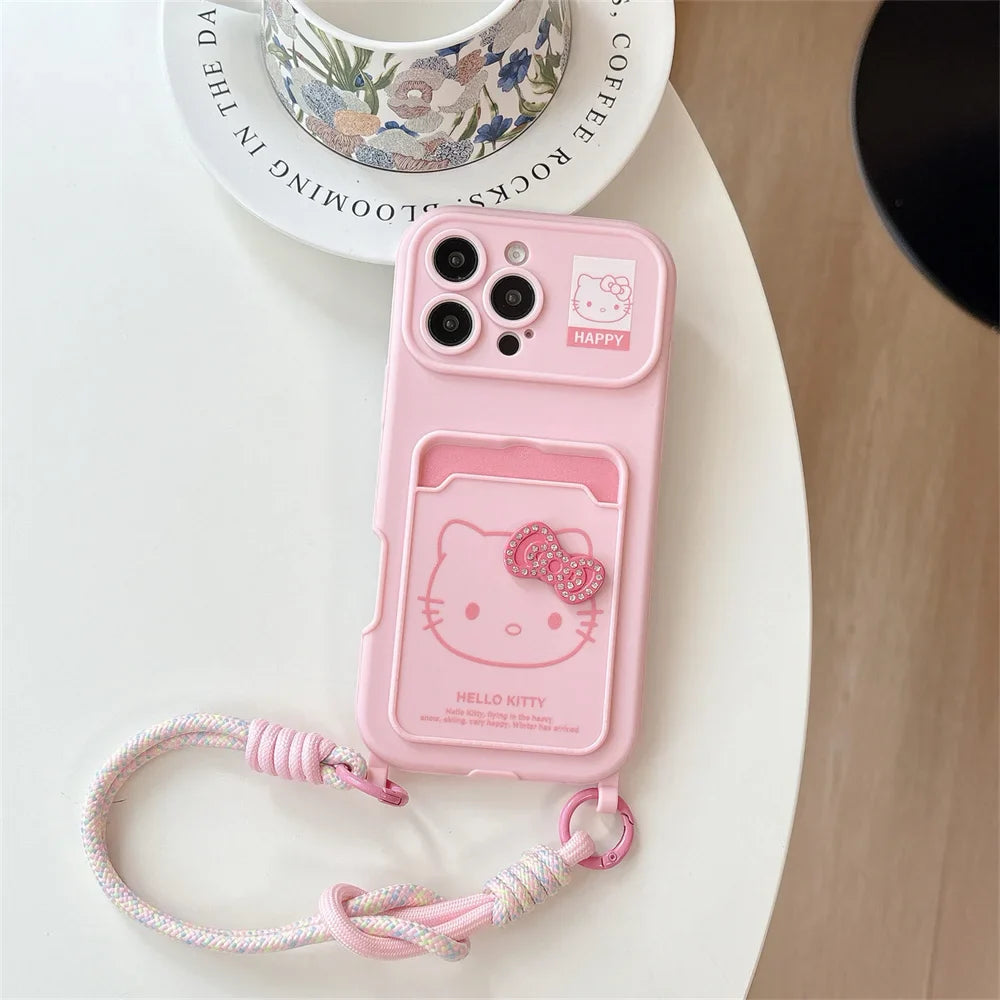 Crossbody Lanyard Hello Kitty Slot Card Bag Phone Case For iPhone