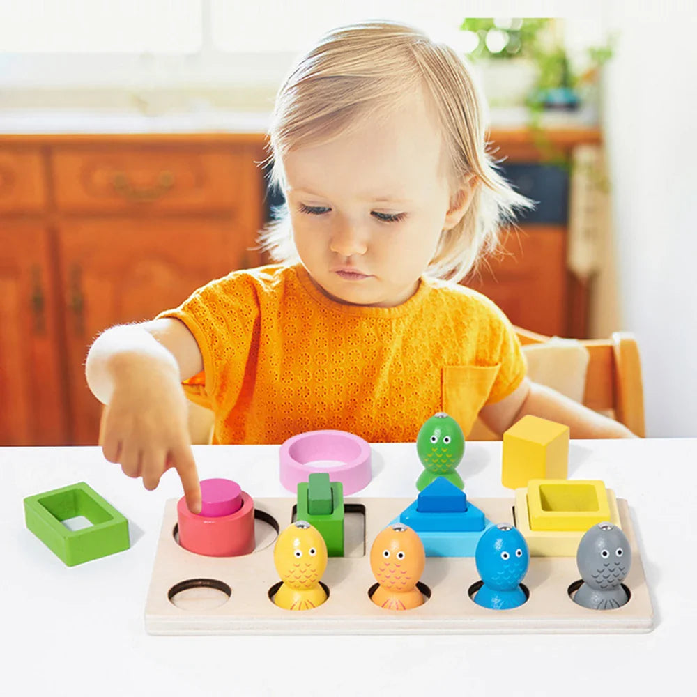 Montessori Wooden Shape Sorting Puzzle – Magnetic Fishing Educational Toy
