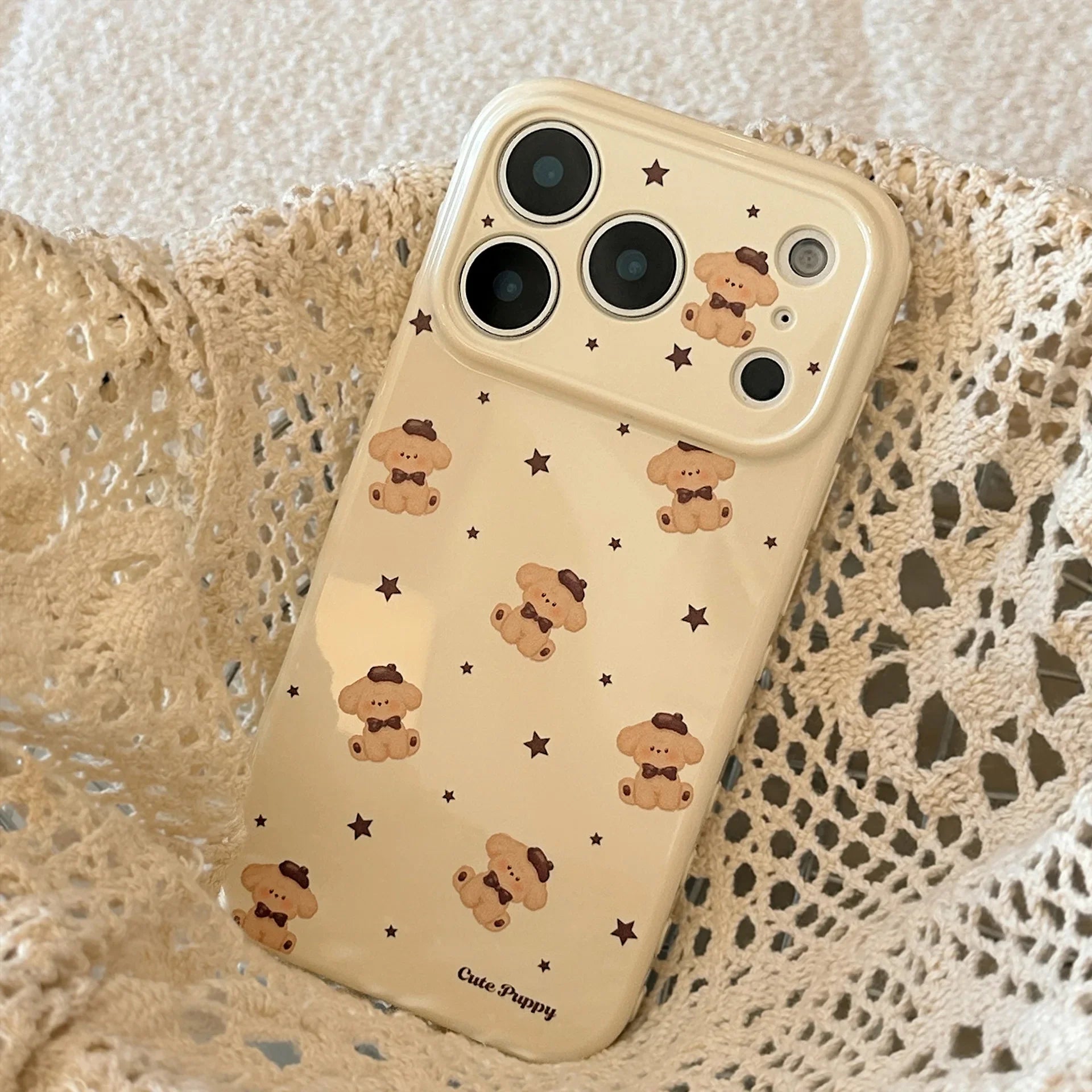 Korean Cartoon Puppy Stars Pattern Soft Phone Case For iPhone