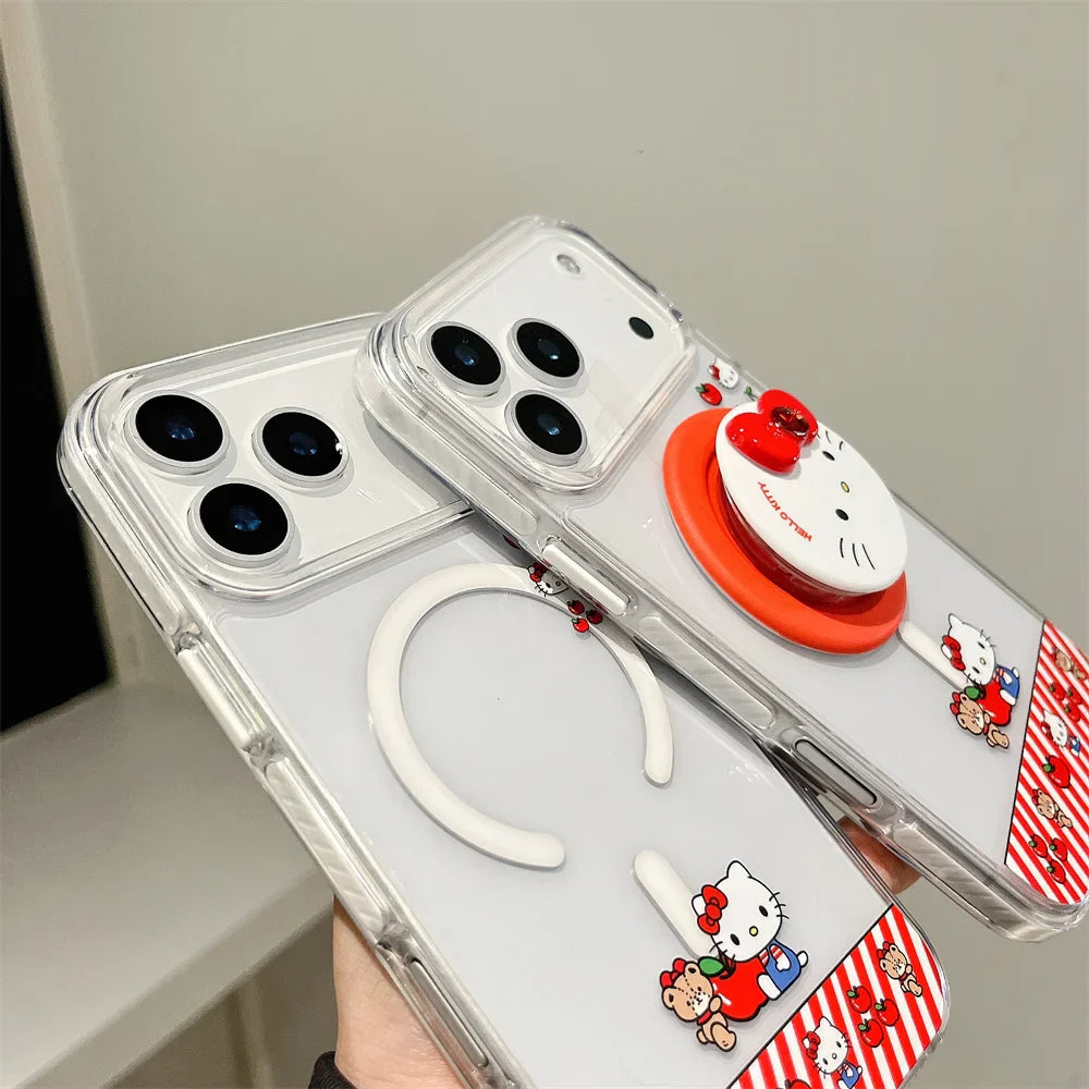 Hello Kitty Magnetic Stand Transparent Magsafe Phone Case For iPhone