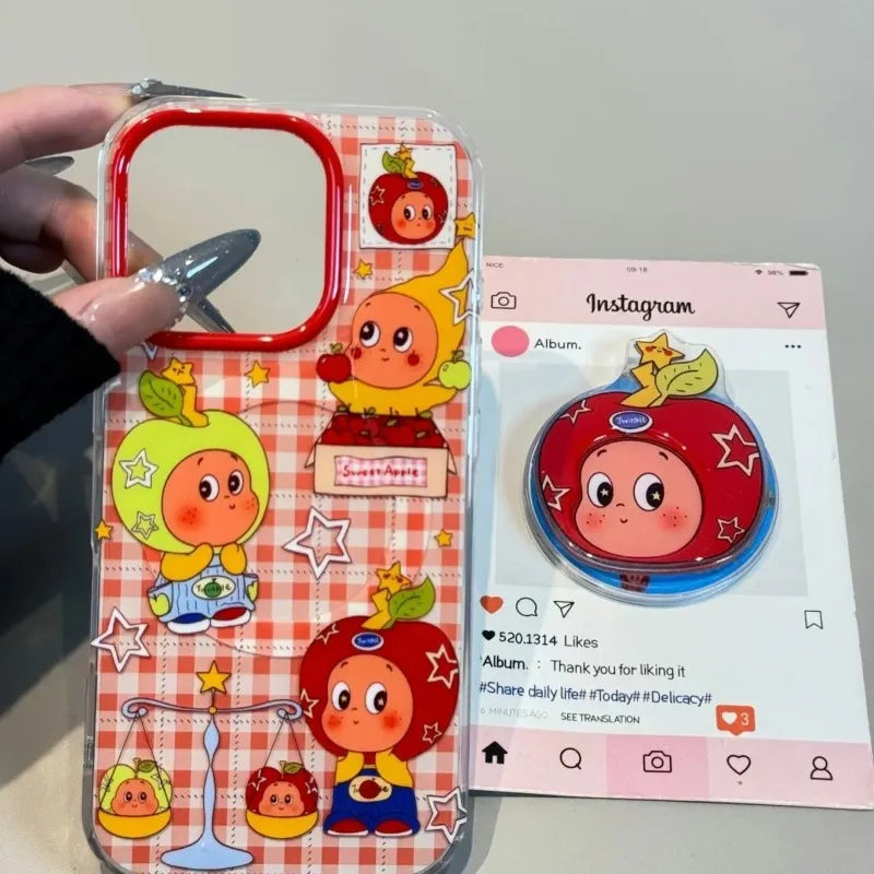 Healing Red Apples Twinkle Star Magnetic Phone Case For iPhone