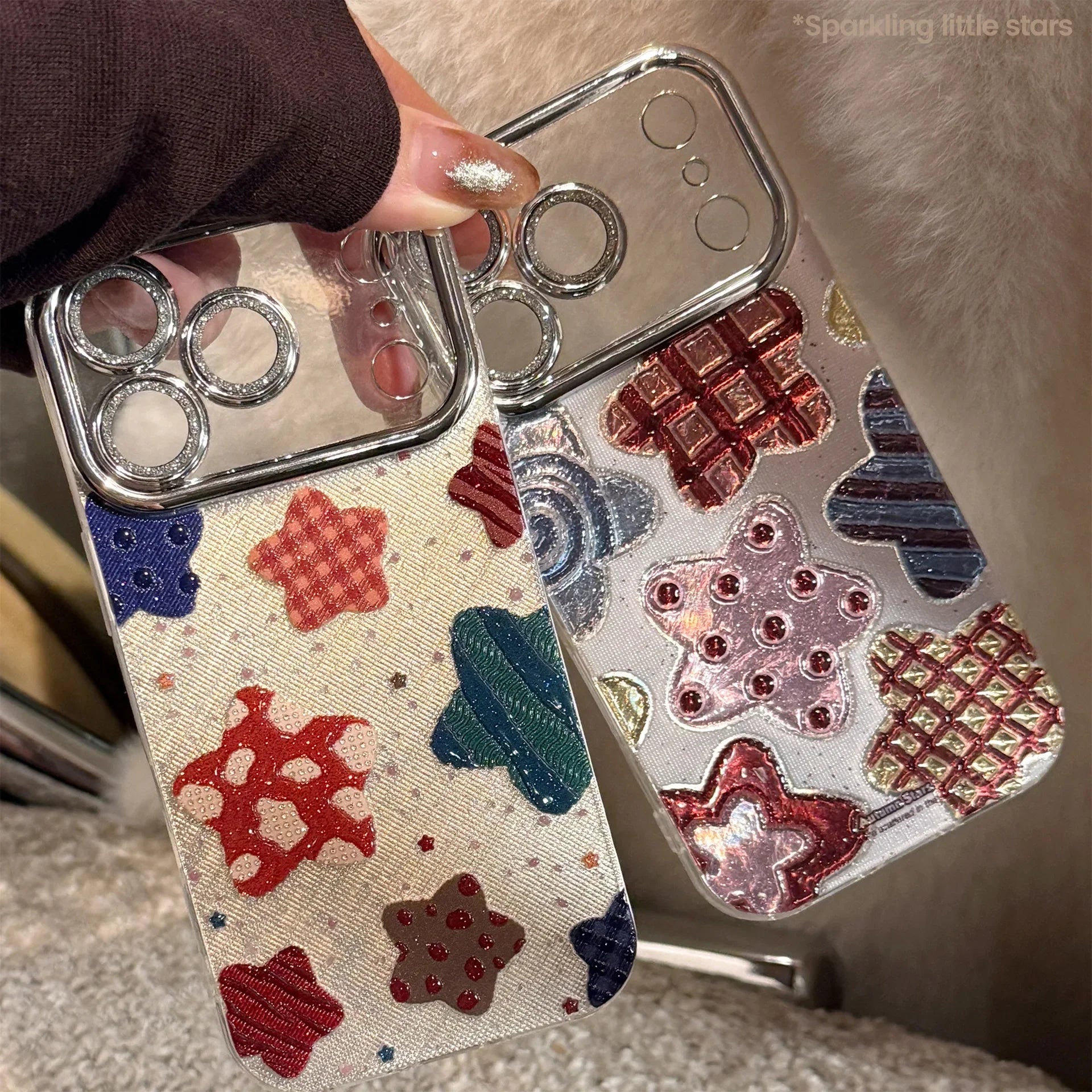 Korean Colorful Stars Glitter Plating Phone Case For iPhone