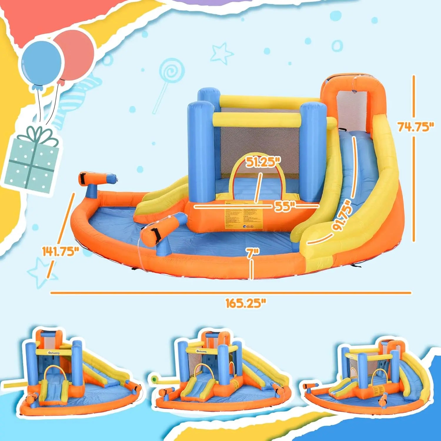 Multi-Activity Water Park for Kids with Pool, Slide, Trampoline, and Climbing Wall