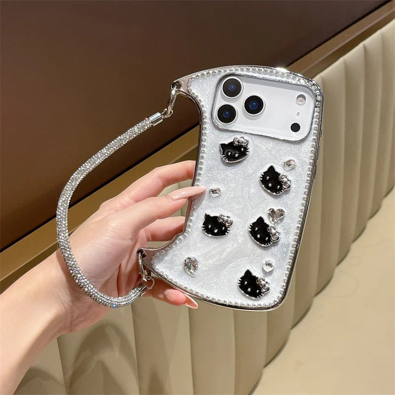Fashion Cute Black Kitty Hand Bag Phone Case For iPhone