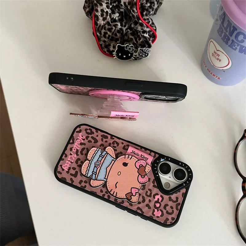 Korean Ins Leopard Print Cute Hellokitty Magnetic Phone Case For iPhone