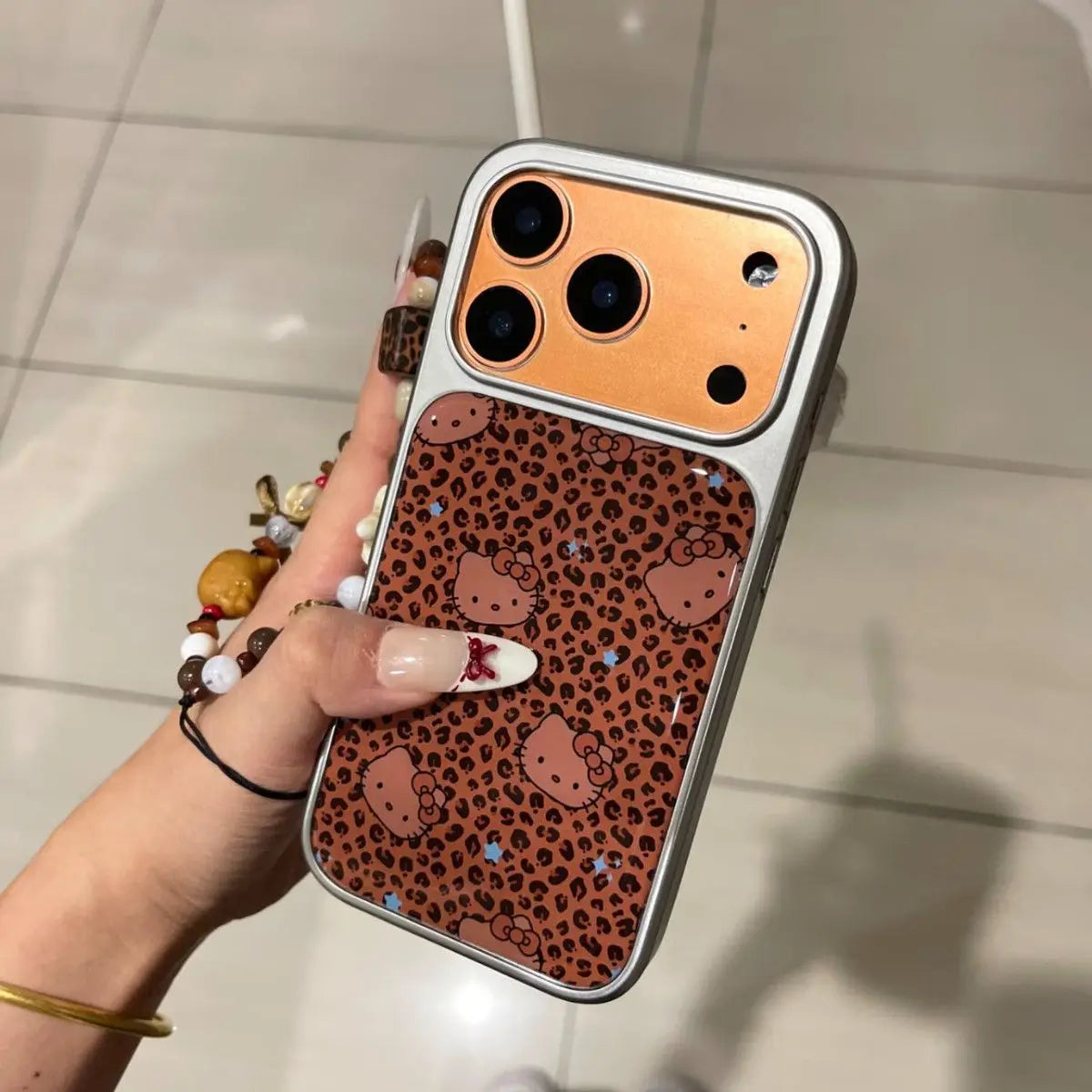 Lovely Black Panther Pattern Hellos-Kittys Silver Frame Phone Case For iPhone