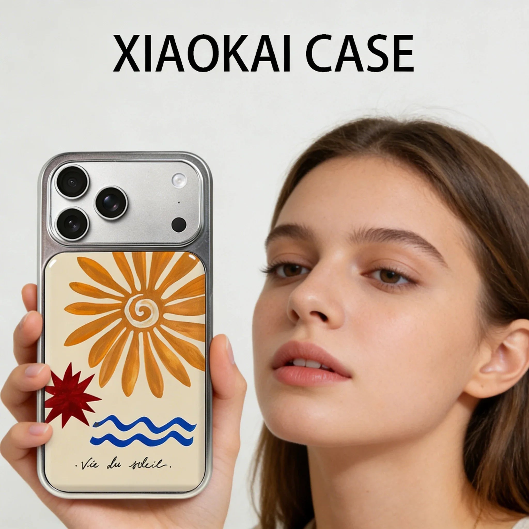 Simple Design Sun Print Silver Frame Phone Case For iPhone