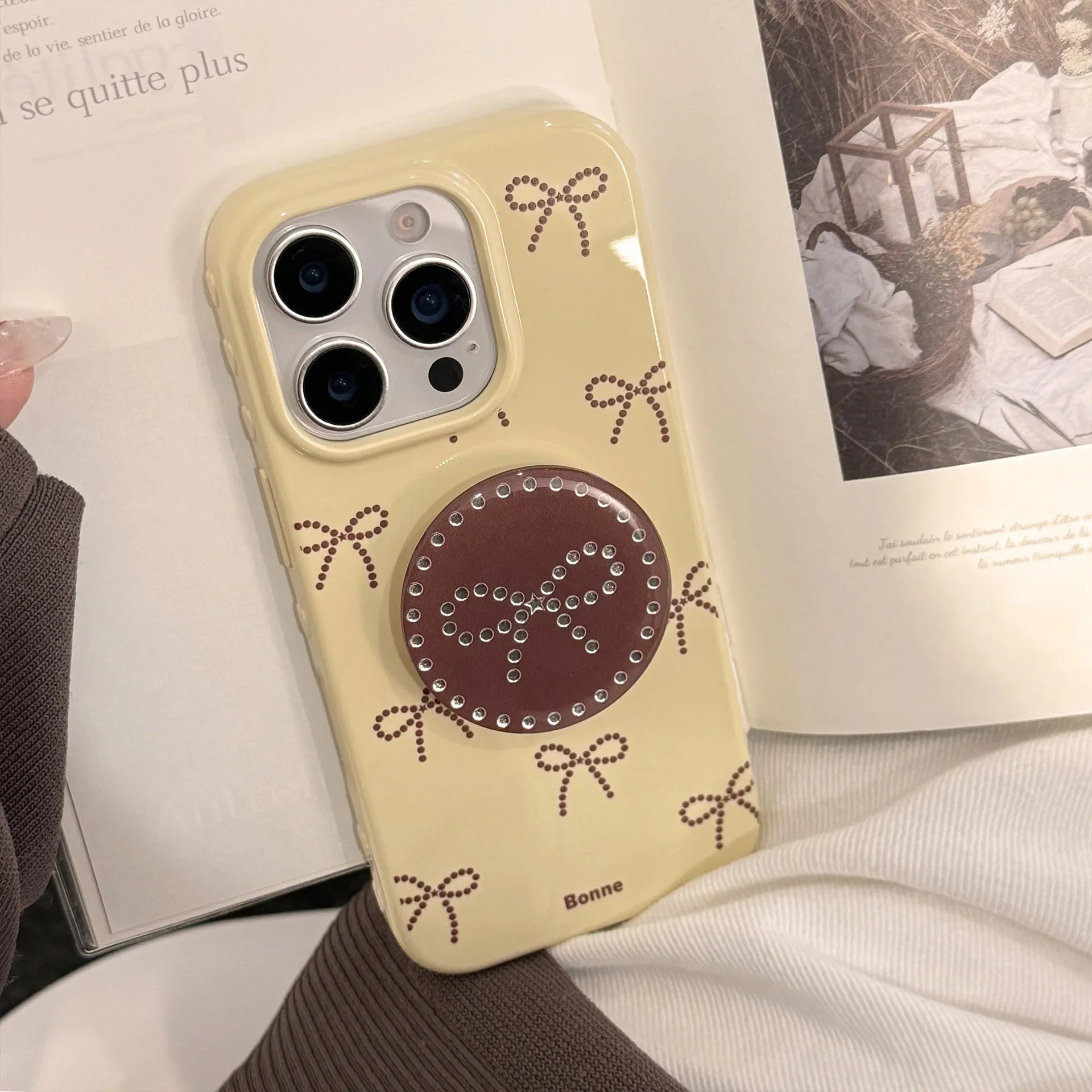 Korean Cartoon Full Screen Bowknot Bracket Soft Phone Case For iPhone