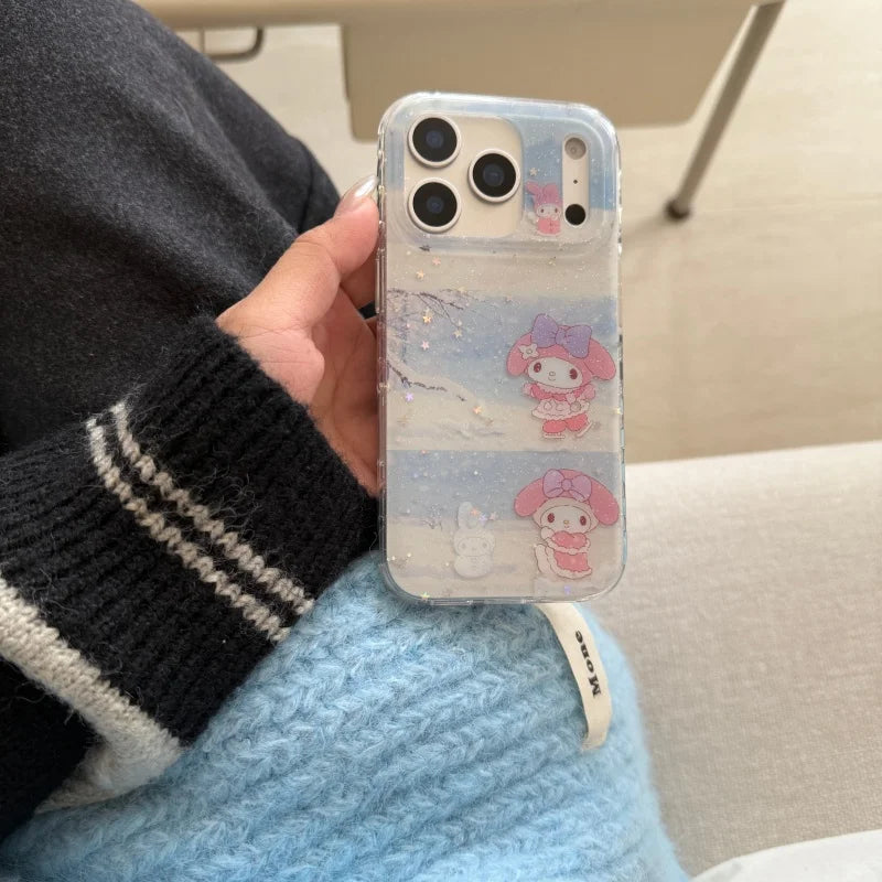 Winter luxury Cute snowfield My Melody Sparkling phone Case For iPhone