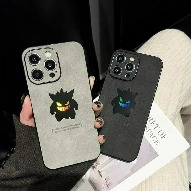 Cartoon Anime Gengar Leather Texture Laser Phone Case For iPhone