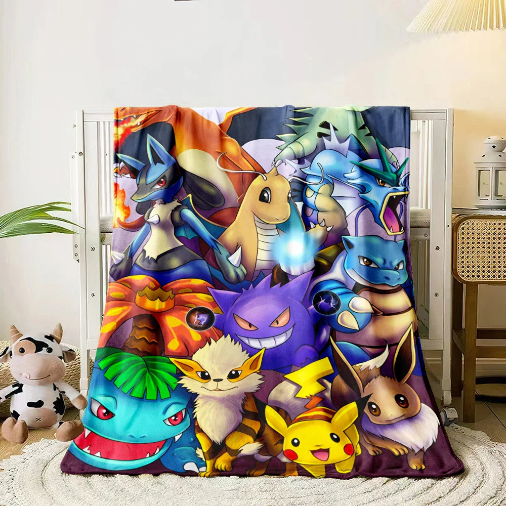 Pokemon Flannel Blanket Soft HD Printed Throw for Sofa & Camping