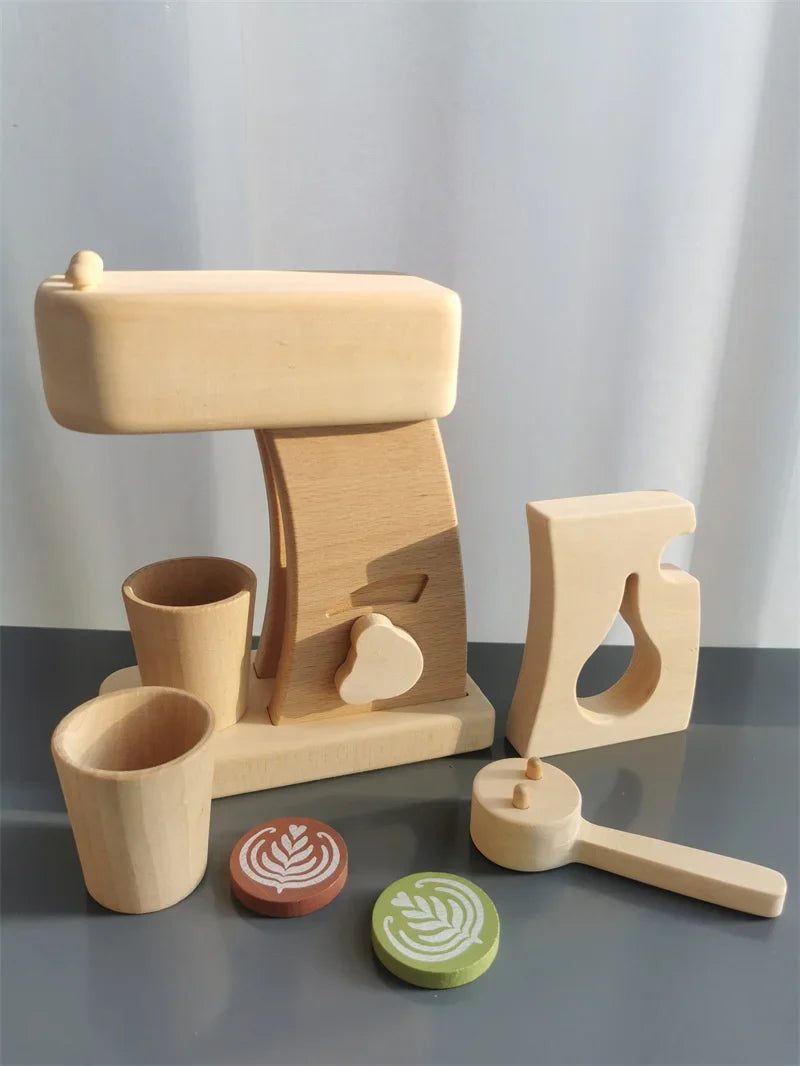 Wooden Pretend Play Kitchen Set – Coffee Machine & Tea Party Toys