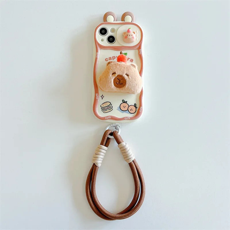 3D Cartoon Kapibala Sliding Push-Pull Camera Phone Case for iPhone