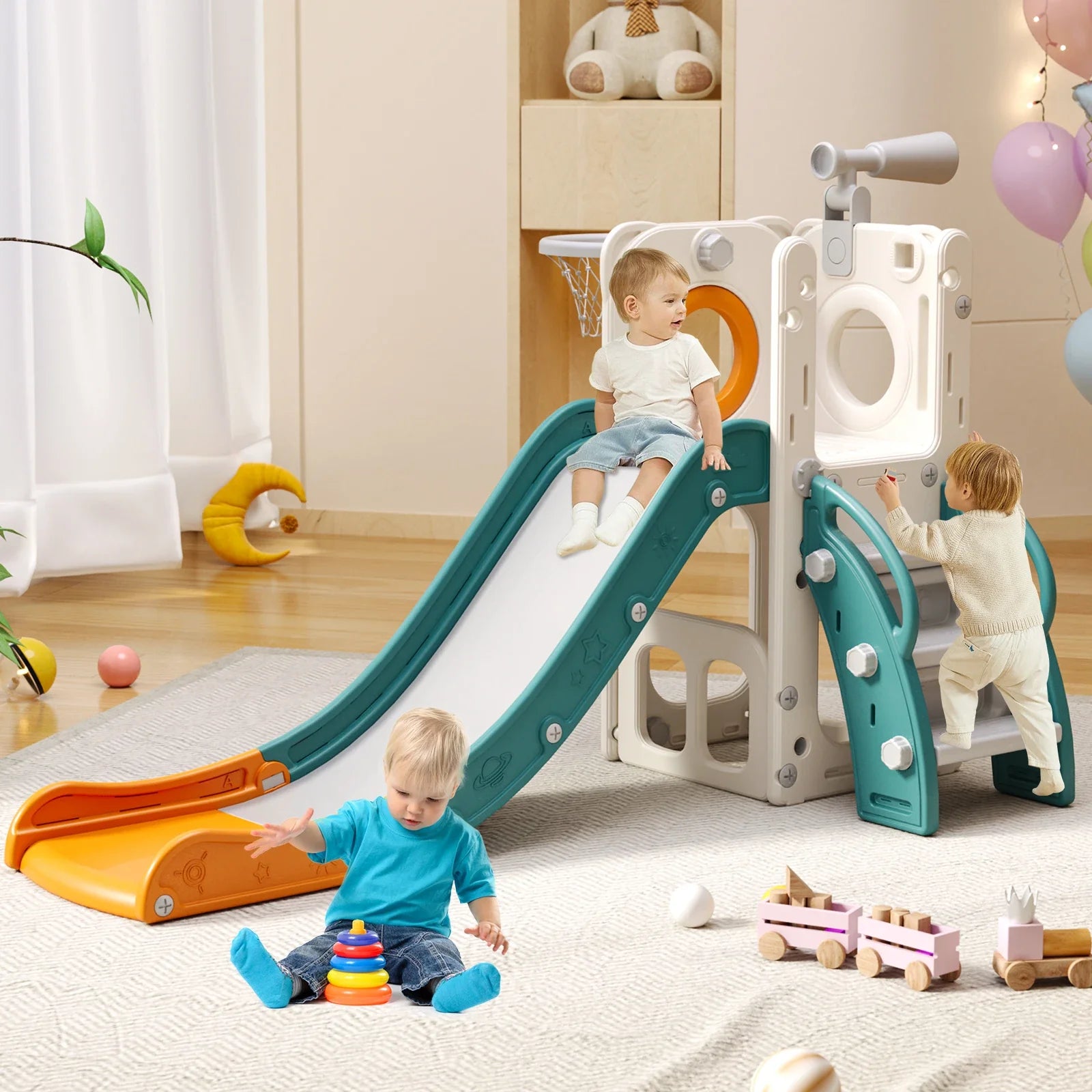 Toddler Playset with Slide and Basketball Hoop
