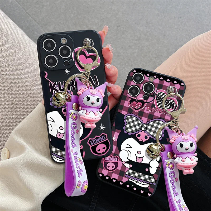 Kuromi Pendant Wrist Strap Phone Case For iPhone