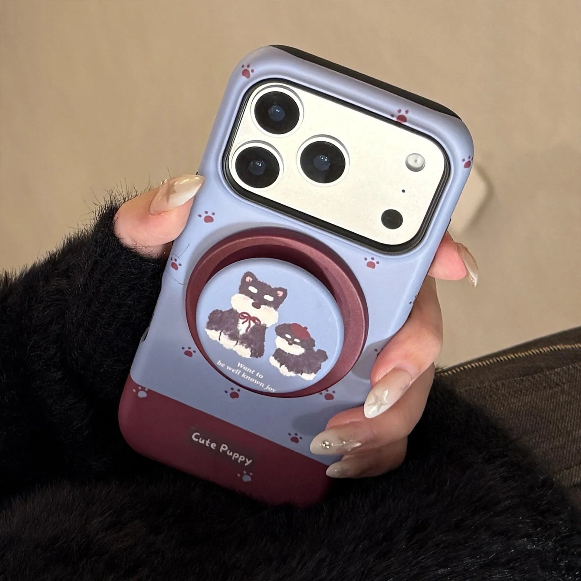 Korean Cartoon Puppy Magnetic Bracket Phone Case For iPhone