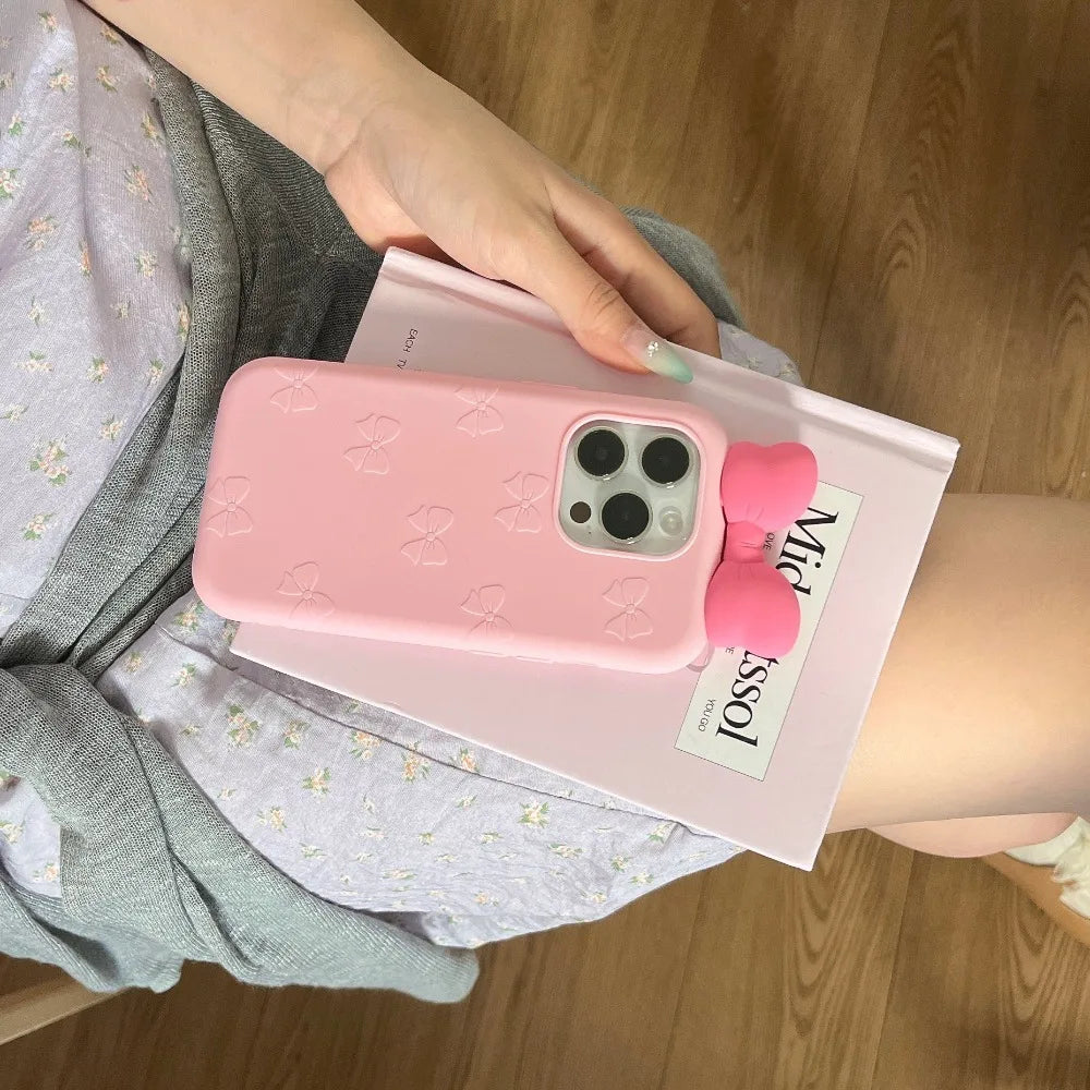 3D Cute Bowknot Cartoon Tie Silicone Phone Case For iPhone