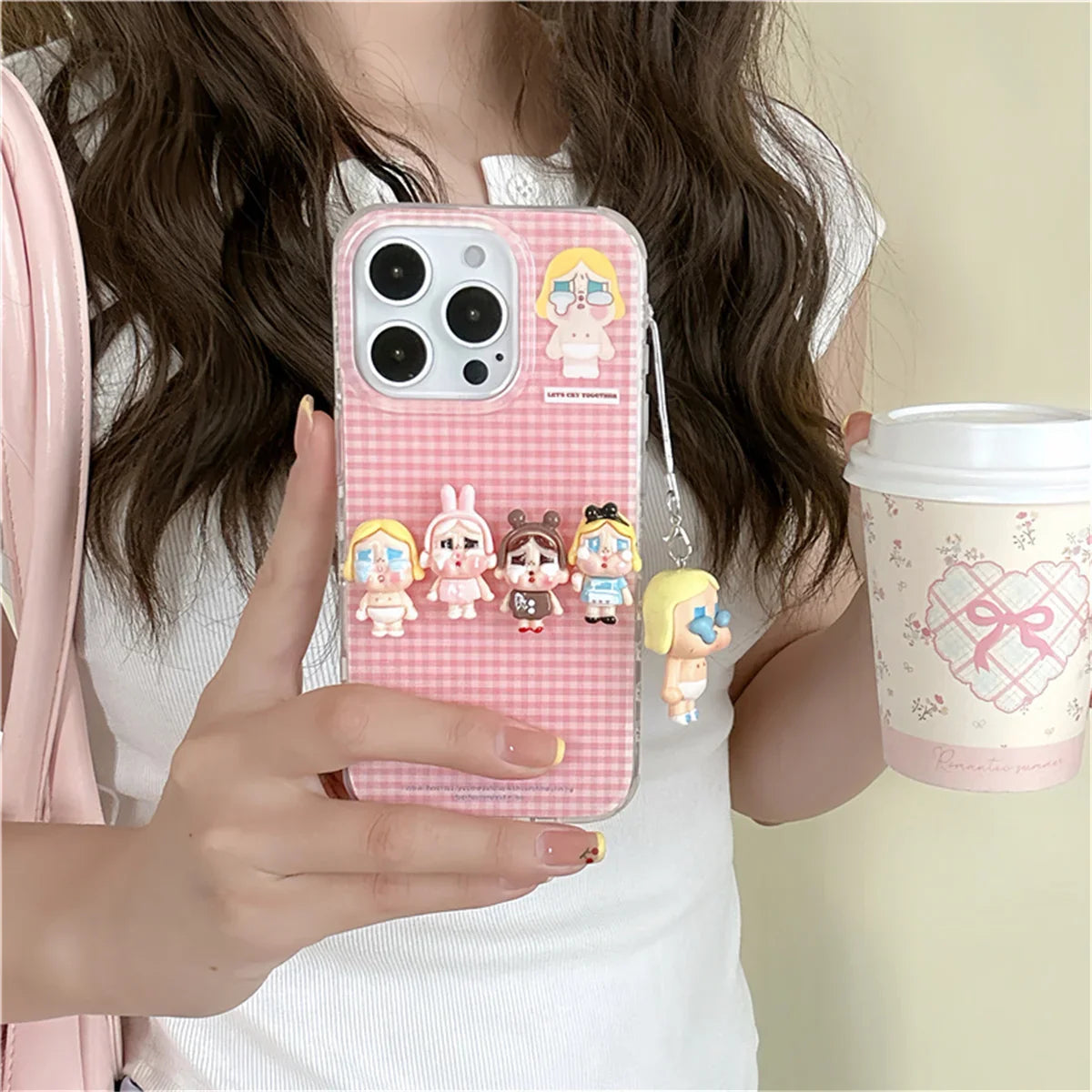 Korean Pink Plaid Pattern Cute Phone Case For iPhone