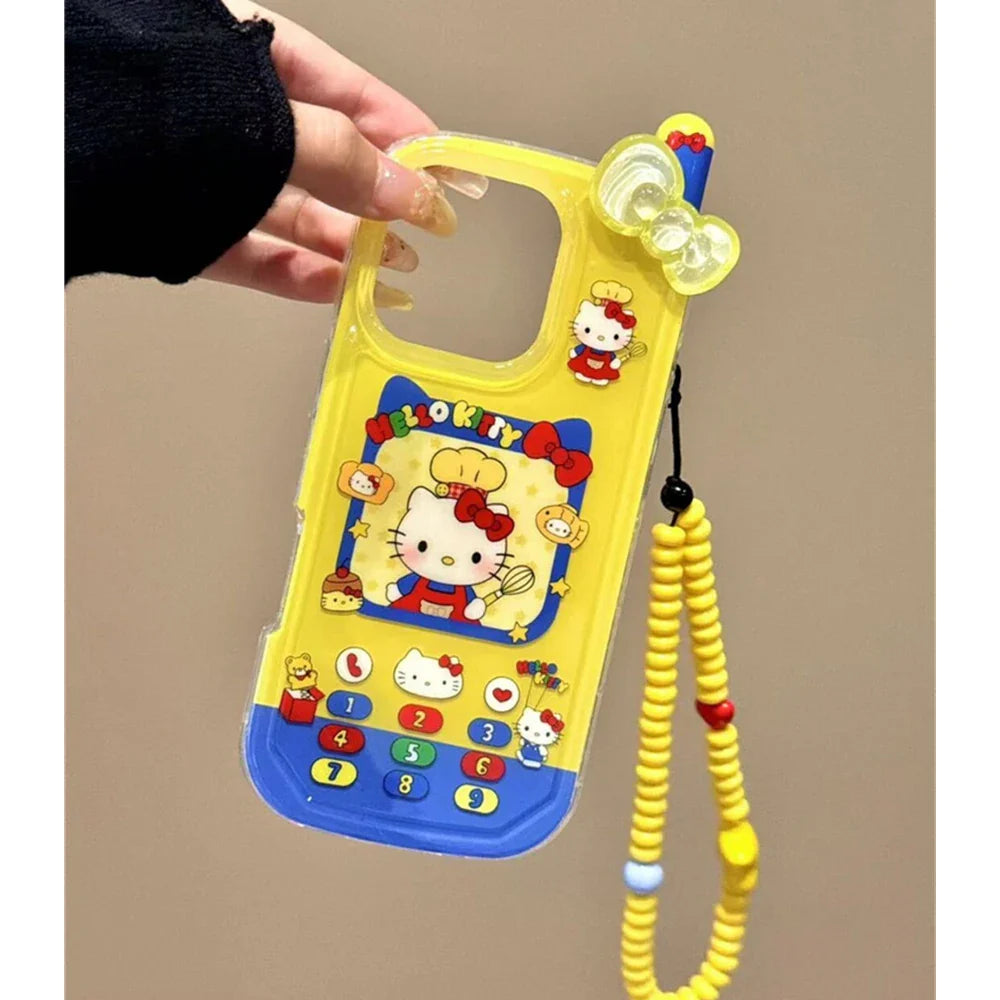 ins Cute Hello Kitty Bow Telephone Phone Case For iPhone